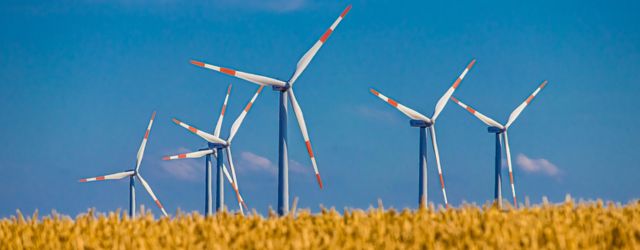 Groupe d'éoliennes dans un champ